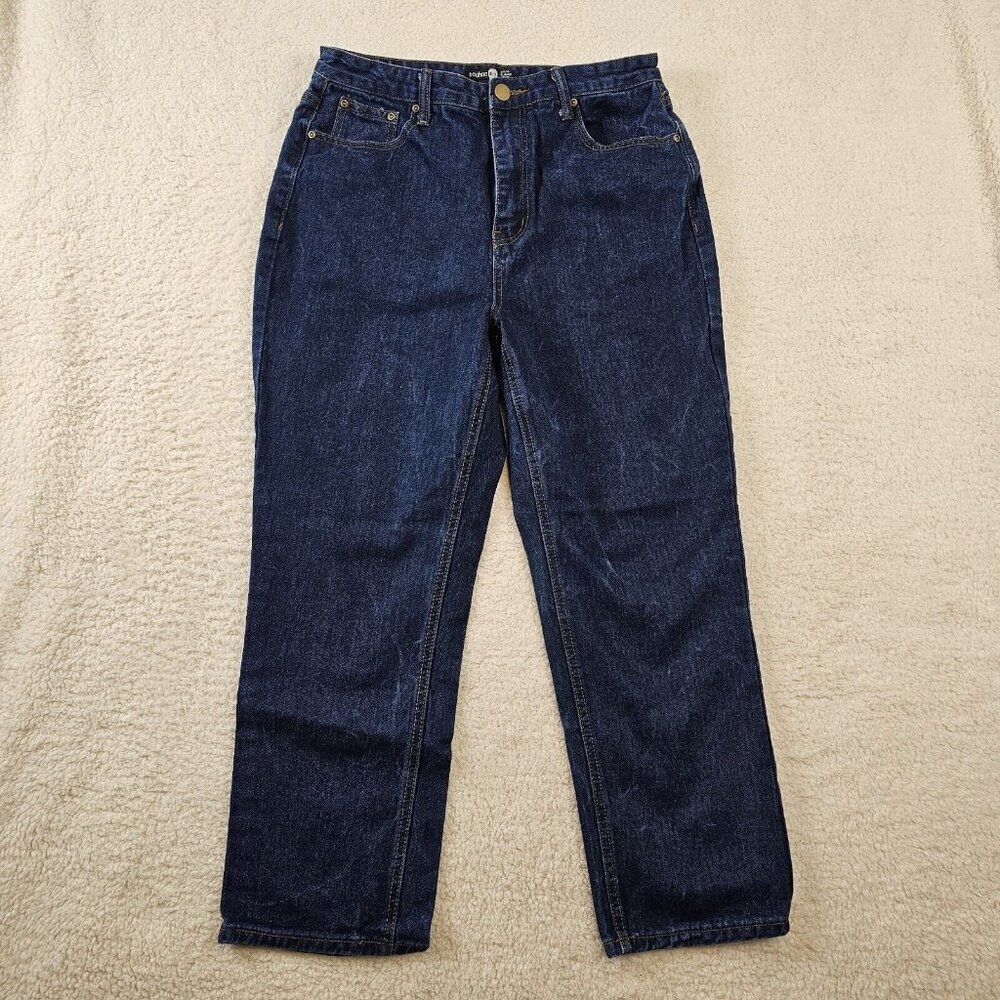 Boohoo Blue Jeans Women's 10‎ Loose Fit Mom Jeans High Rise Dark Wash Normcore